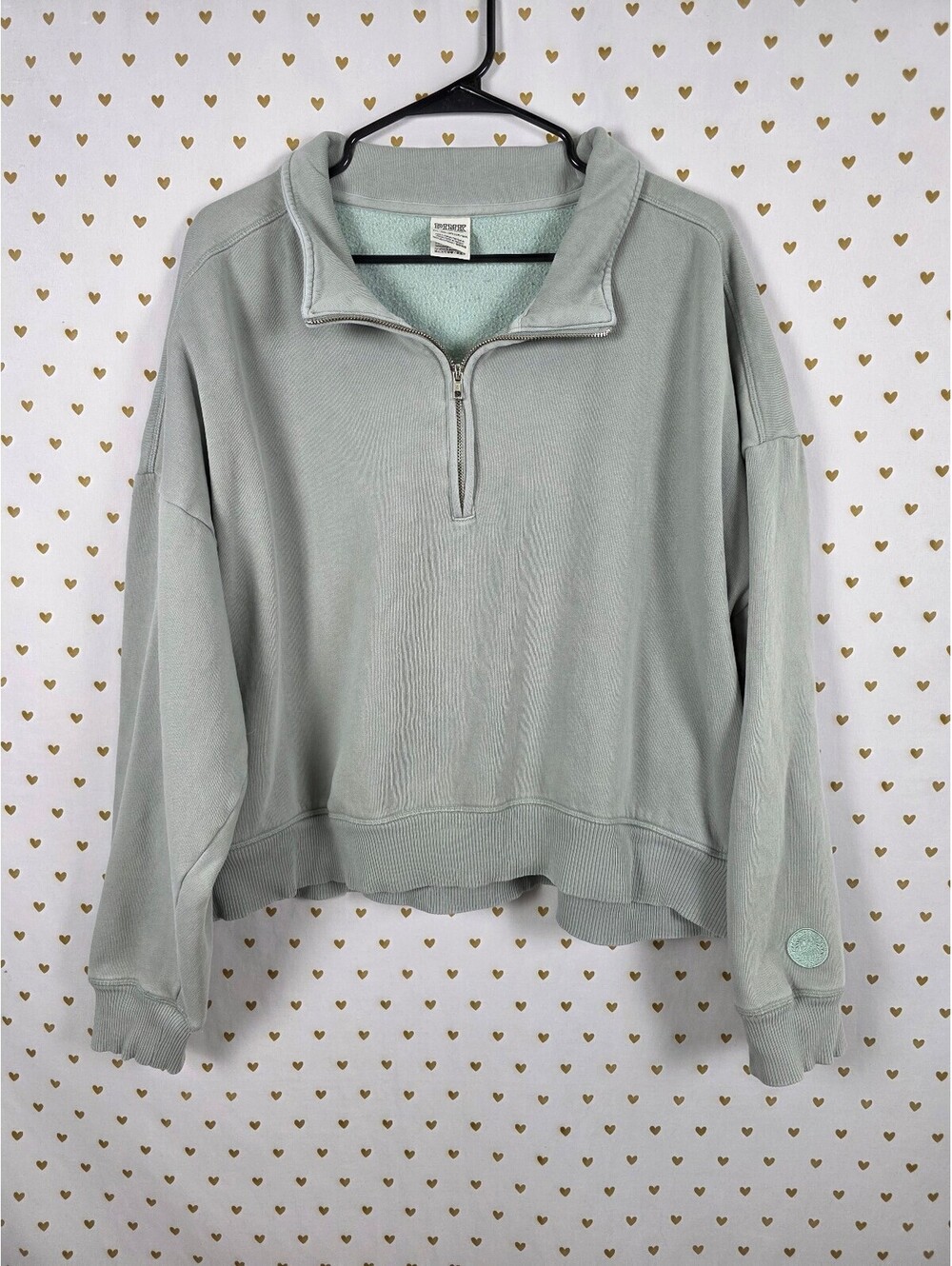 Victorias Secret Pink Sage Green Quarter Zip Sweater Shirt Pullover 2XL XXL